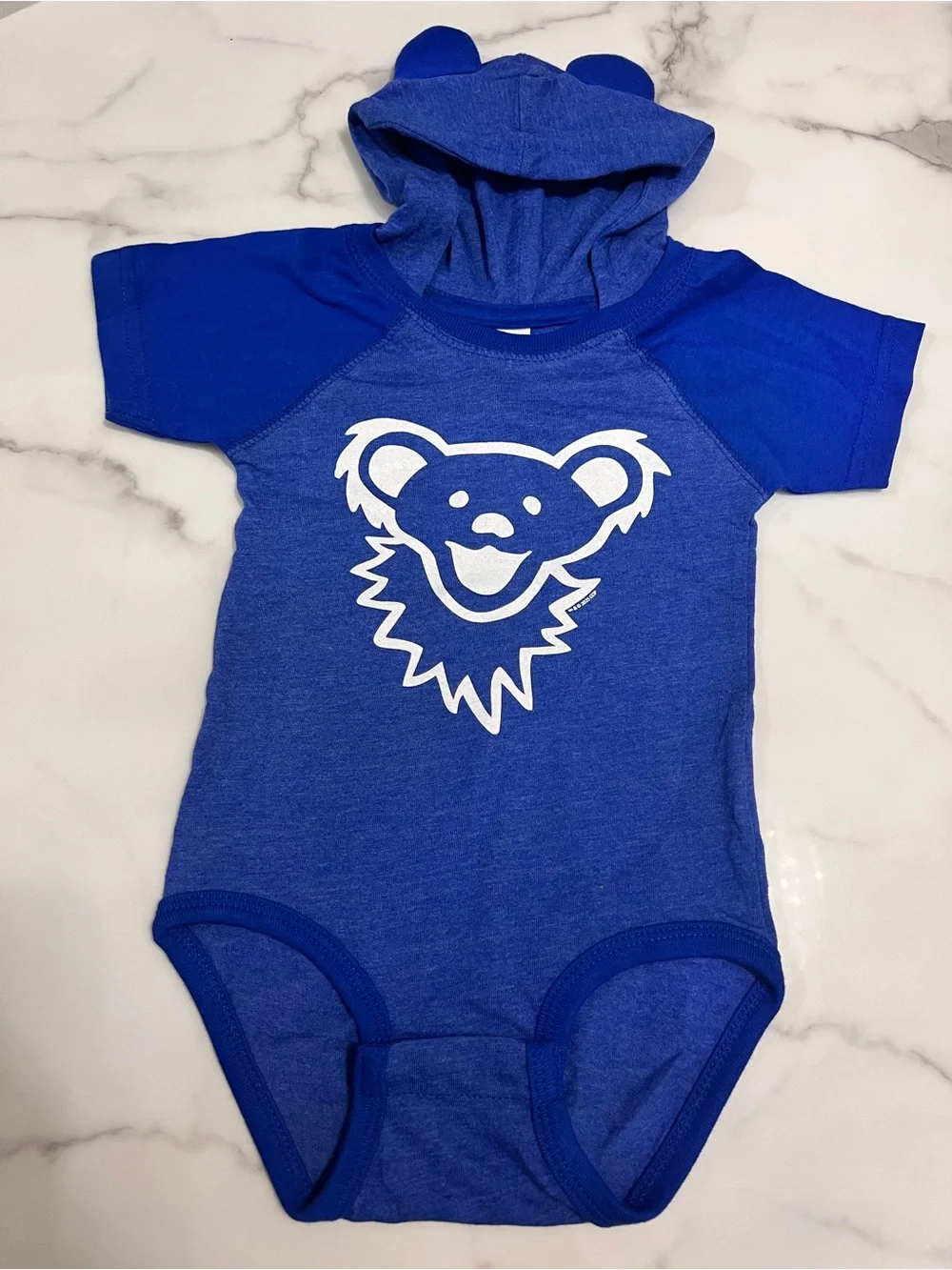 Rabbit Skins Grateful Dead Dancing Bear Face Hooded Baby One Piece Blue 18 Month